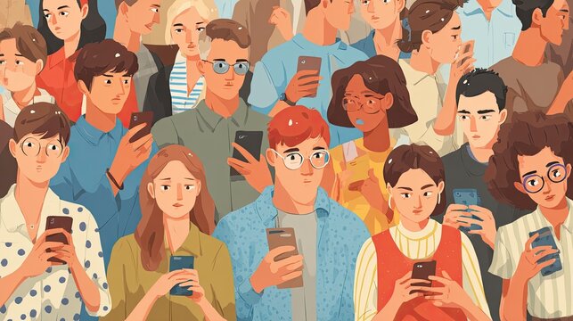 Lifestyle illustration Tech-savvy lifestyle tech enthusiasts attending launch event showcasing newest smartphone release anticipation palpable