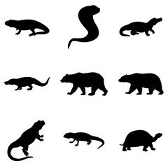 Silhouette Vector Set of Reptiles and Bears in Black Design