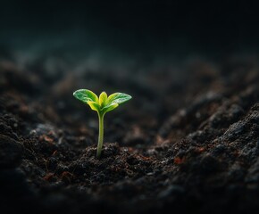 A close-up shot A tender sprout emerged from the soilï