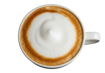Top view of cappuccino coffee with frothy milk isolated on transparent background
