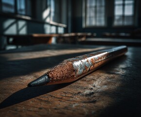 Macro Shot of a Sharpened Pencil on Rough Surface