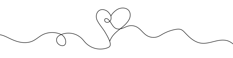 Black single line art heart. Editable minimalist heart drawing on white background. Vector illustration.