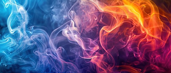 Colorful smoke swirling and intertwining in the air, creating abstract patterns and shapes that evoke a sense of mystery.