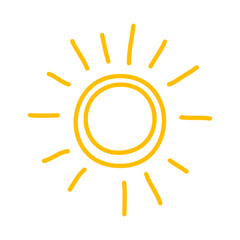 Yellow sun. Colored sun icon isolated on white background. Vector illustration.