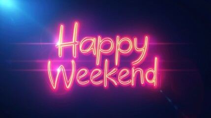Obraz premium Bright neon Happy Weekend sign