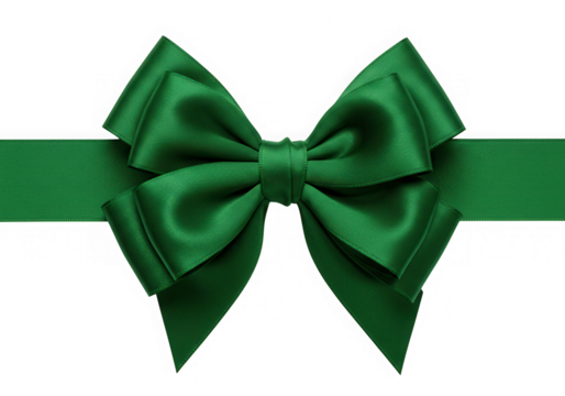 Green christmas bow ribbon decoration isolated on transparent background