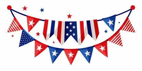 Obraz premium Festive patriotic bunting featuring red, white, and blue pennant flags with stars and stripes, ideal for national celebrations such as Independence Day, Memorial Day, and other patriotic events. The i