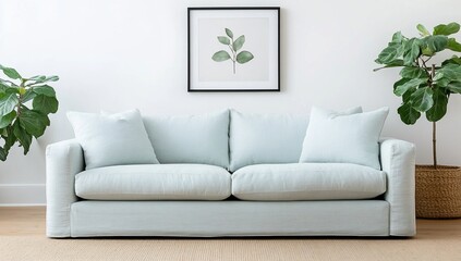 Light teal couch in a modern living room
