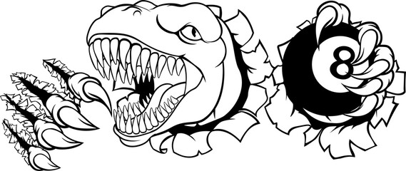 Dinosaur Angry Pool Ball Billiards Mascot Cartoon