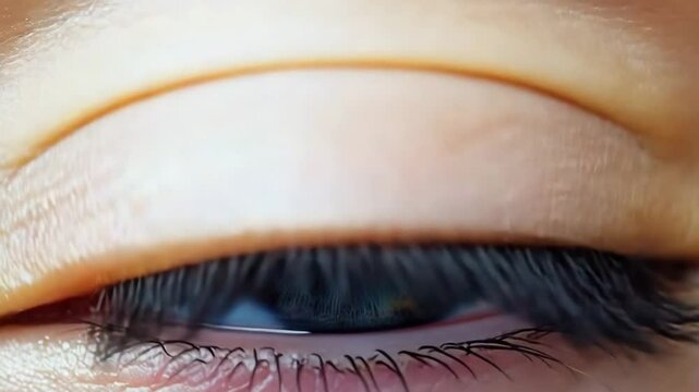 Close-up of human eye with long eyelashes and relaxed expression  