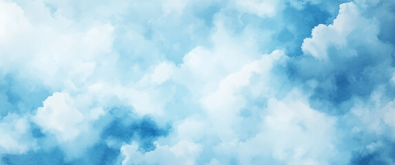 Abstract blue watercolor background with clouds and sky, banner design