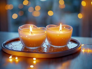 Two candles burning brightly. AI.