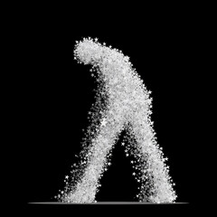 Creative representation of a figure made from star-like shapes walking against a black backdrop