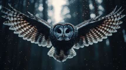 Majestic owl in flight. AI.