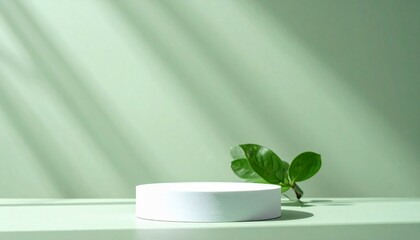 podium with natural lighting and light green background