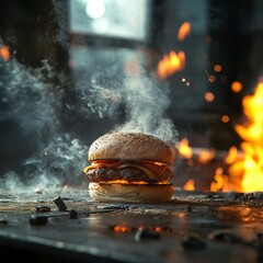Smoky Cheeseburger with Flames