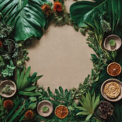 Tropical Leaf Circle Frame with Botanicals