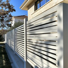 Modern Slat Fence by a House