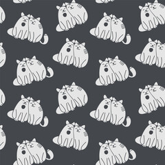 Seamless patterns with light silhouettes of cats. Pair of cats. Dark background.