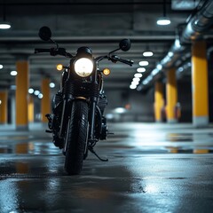 Motorcycle Headlight in Parking Garage