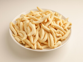 Variety of crackers on white background