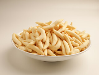 Variety of crackers on white background