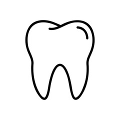 Tooth icon. Black outline of a tooth isolated on white background. Vector illustration.