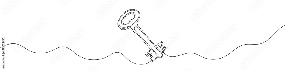 Poster key icon drawn with one line. black outline of a key made with a single continuous line. vector illu