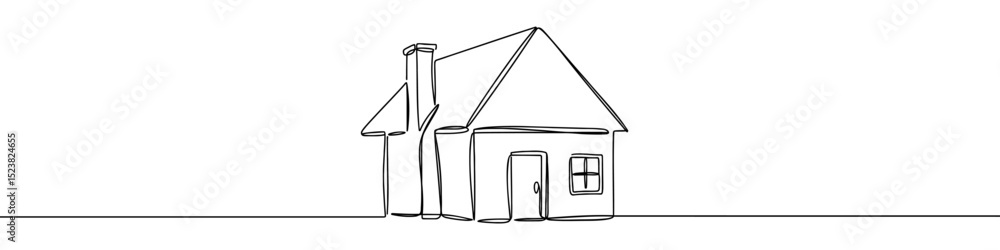 Poster house icon drawn with one line. black outline of a house made with a single continuous line. vector 