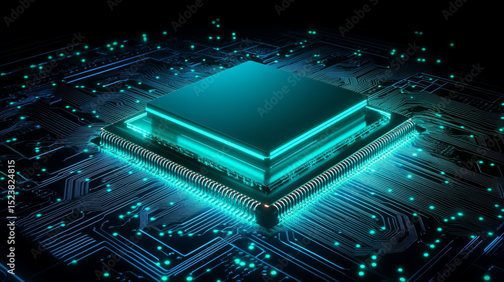 Aufkleber advanced quantum computing chip with glowing circuits, showcasing technology and innovation