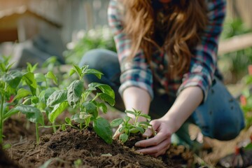 Flawless Image of Woman Growing Plants Close Up