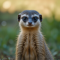 Portrait of a bandit mongoose. Animal in natural environment. Mungos mungo.