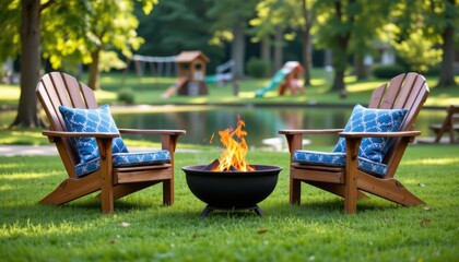 Cozy campfire experience backyard outdoor living space scenic park close-up relaxation and gatherings