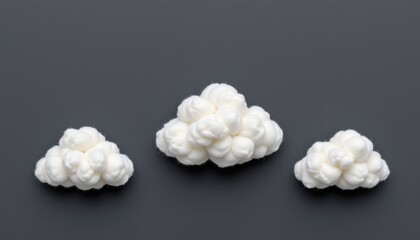 Cloudy display of whimsical cotton clouds studio setting digital art minimalistic design eye-level perspective