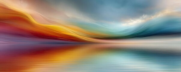 Mind health awareness in therapy for stress and worry concept. Vibrant abstract landscape merging colors in a serene setting.