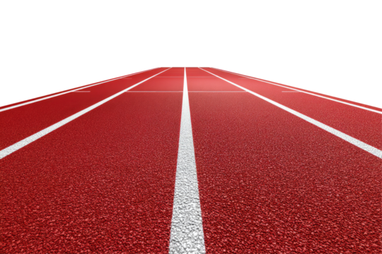 Textured Red Running Track with Crisp White Lane Markings Perspective View
