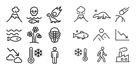 Naklejka premium Extinction Events Icons