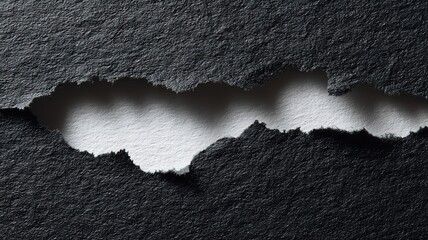 Abstract black texture with torn edges and white space, conveying raw contrast and bold minimalism