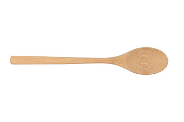 Kitchen spoon made of bamboo wood isolated on a cutout PNG transparent background