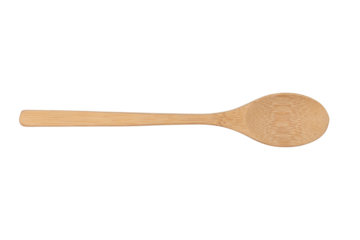 Kitchen spoon made of bamboo wood isolated on a cutout PNG transparent background
