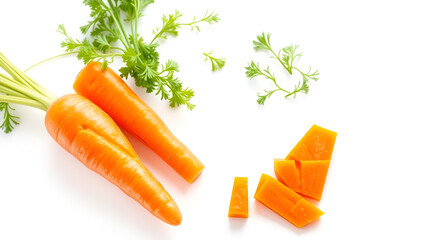 Carrot oblique cuts with angled ends, featuring a rolling cut technique, isolated on a white background. Transparent PNG cutout for culinary and recipe designs