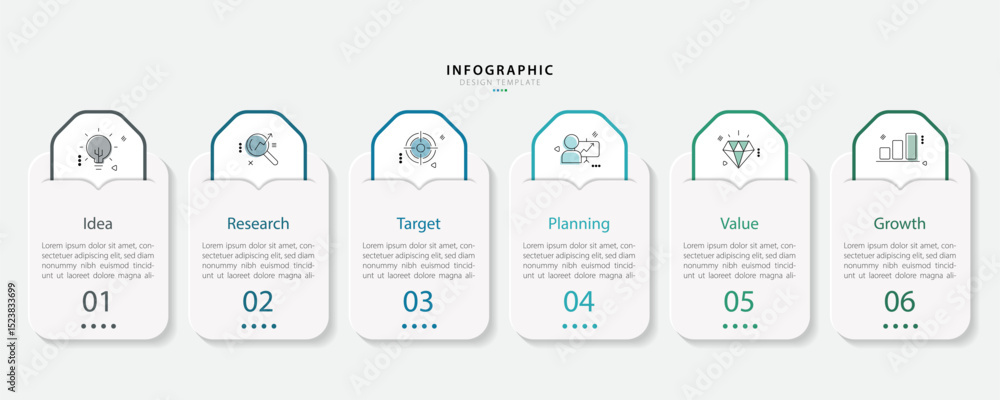 Poster vector infographic template design. 6 step timeline journey, flat simple infographics design templat