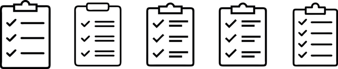 Clipboard Checklist document icon vector. Clipboard icon set. Checklist on the clipboard line icon.