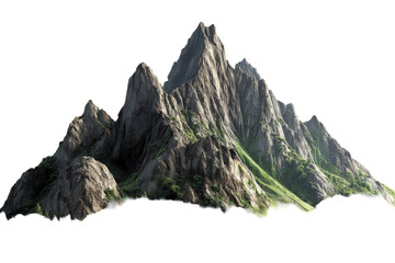 Jagged mountain peaks with sparse green vegetation clinging to steep rocky slopes