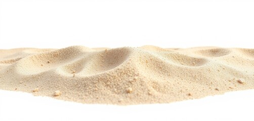 An overhead perspective shows undulating dunes of fine, golden sand against a clean white backdrop.