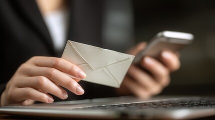Digital marketer using laptop and smartphone for email marketing, sending newsletters and analyzing campaign performance to engage subscribers with personalized content