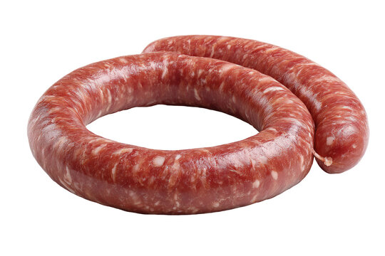 Ring of uncooked Italian sausage with visible marbling and natural casing