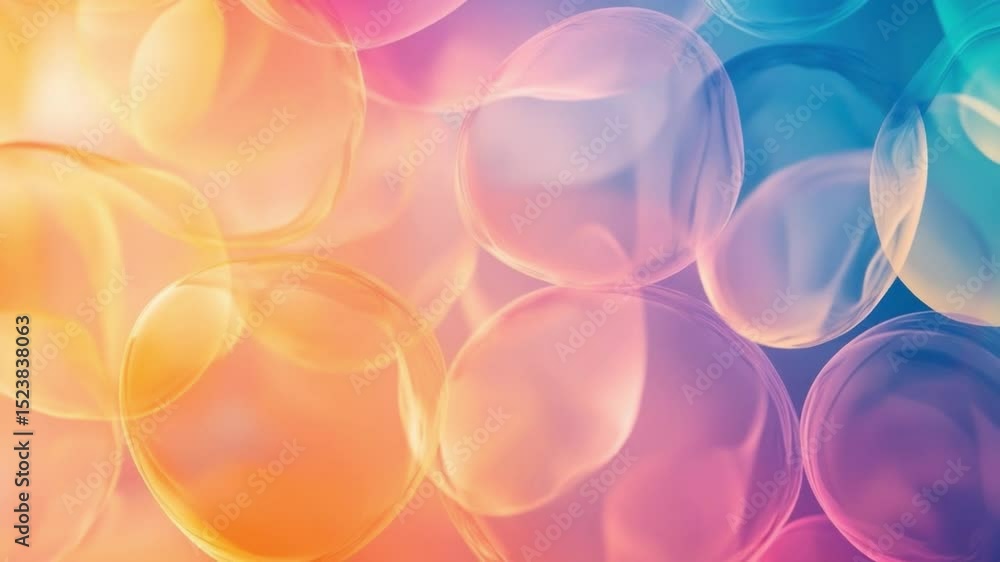 Poster ephemeral symphony: a cascade of translucent bubbles, each subtly tinted with the radiant hues of a 