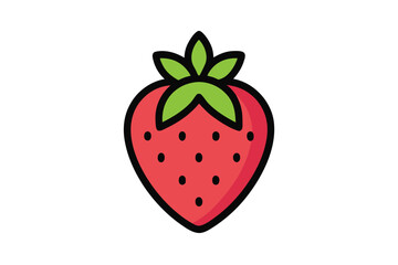 Strawberry Icon Black Outline on White Background