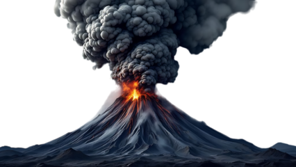 Close-up of volcanic smoke and ash captured mid-explosion with dynamic motion, perfect for visual effects, designs, or natural disaster themes. Isolated on transparent background